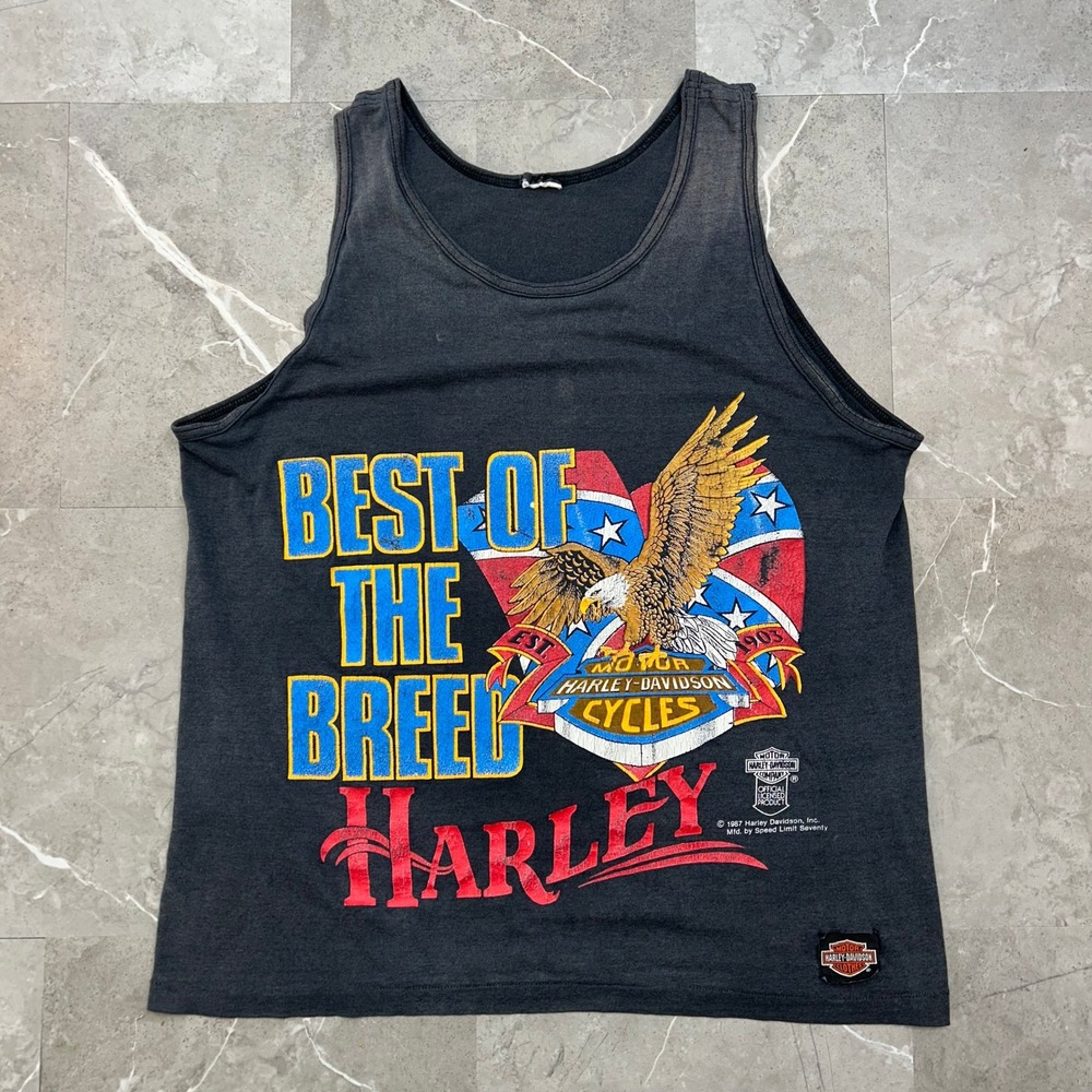 80s Vintage Harley Davidson Graphic Tee Mens Large Best Of The Breed Tank Top